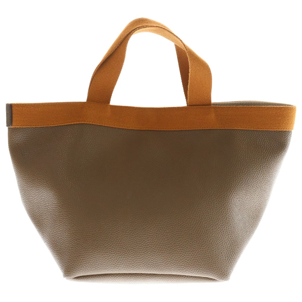 herve chapelier(エルベシャプリエ) 舟形 キャビアスキン ロゴデザイン金具 レザートートバッグ ブラウン/オレンジ