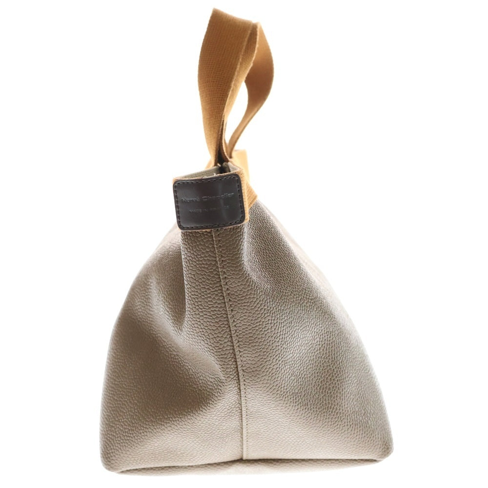 herve chapelier(エルベシャプリエ) 舟形 キャビアスキン ロゴデザイン金具 レザートートバッグ ブラウン/オレンジ