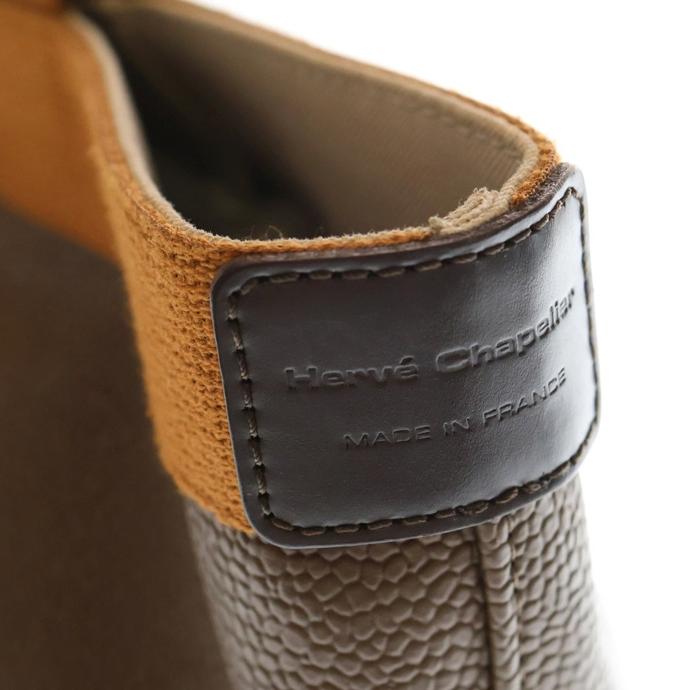 herve chapelier(エルベシャプリエ) 舟形 キャビアスキン ロゴデザイン金具 レザートートバッグ ブラウン/オレンジ