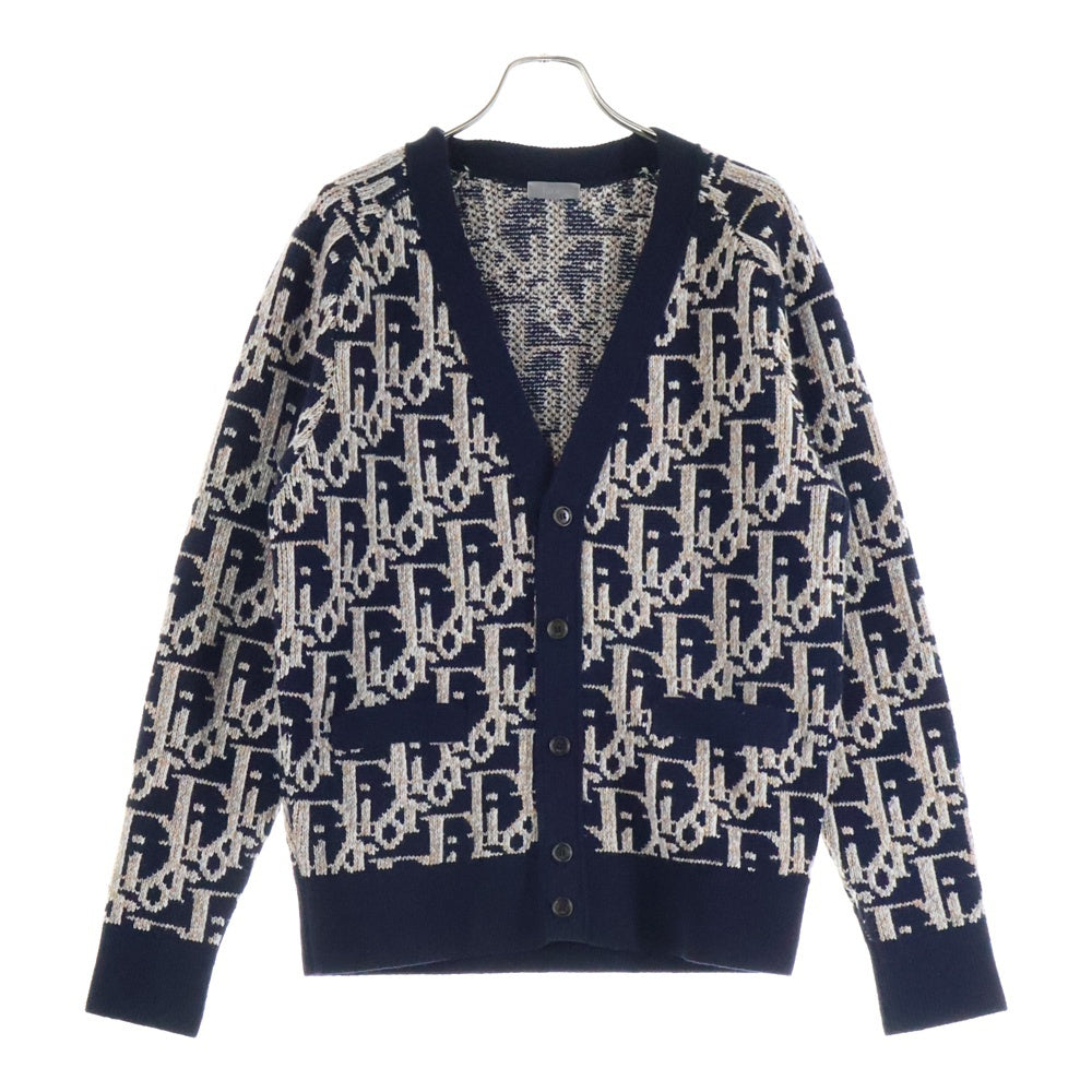 DIOR(ディオール) 22AW オブリーク総柄 ウール ニット カーディガン ネイビー/オレンジ 213M233AT393