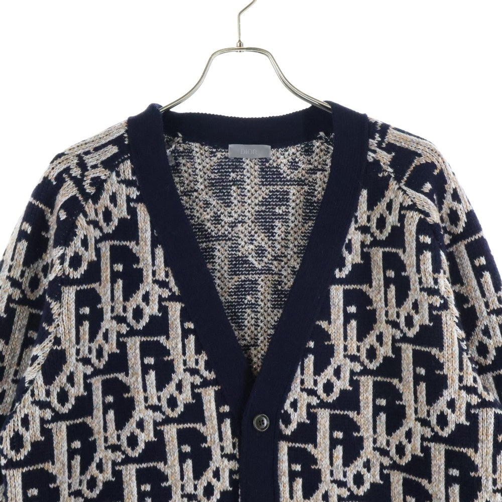 DIOR(ディオール) 22AW オブリーク総柄 ウール ニット カーディガン ネイビー/オレンジ 213M233AT393