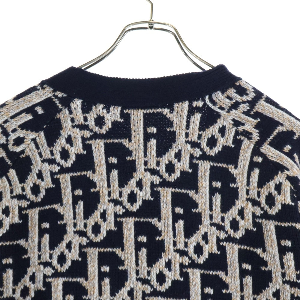 DIOR(ディオール) 22AW オブリーク総柄 ウール ニット カーディガン ネイビー/オレンジ 213M233AT393