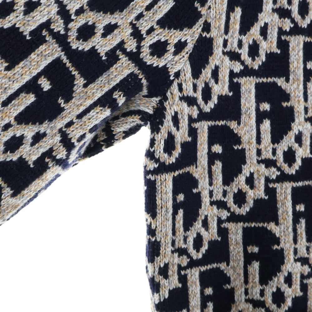 DIOR(ディオール) 22AW オブリーク総柄 ウール ニット カーディガン ネイビー/オレンジ 213M233AT393