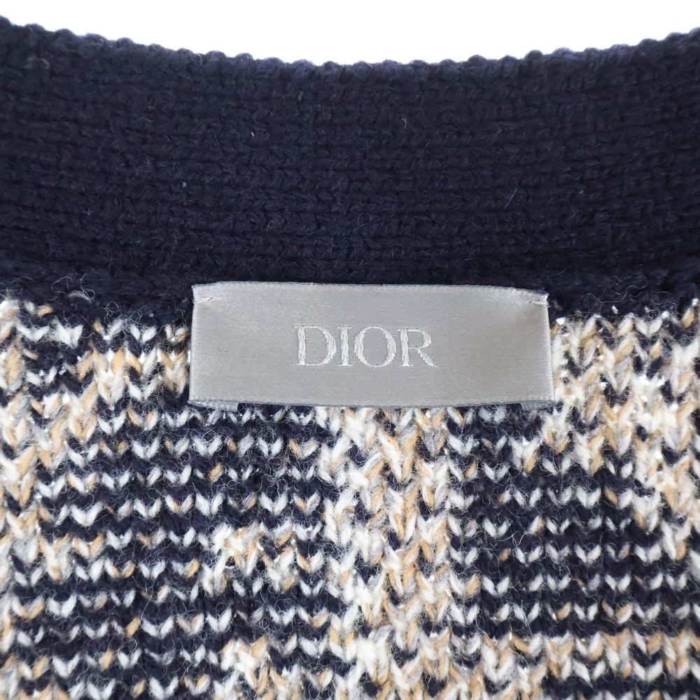 DIOR(ディオール) 22AW オブリーク総柄 ウール ニット カーディガン ネイビー/オレンジ 213M233AT393