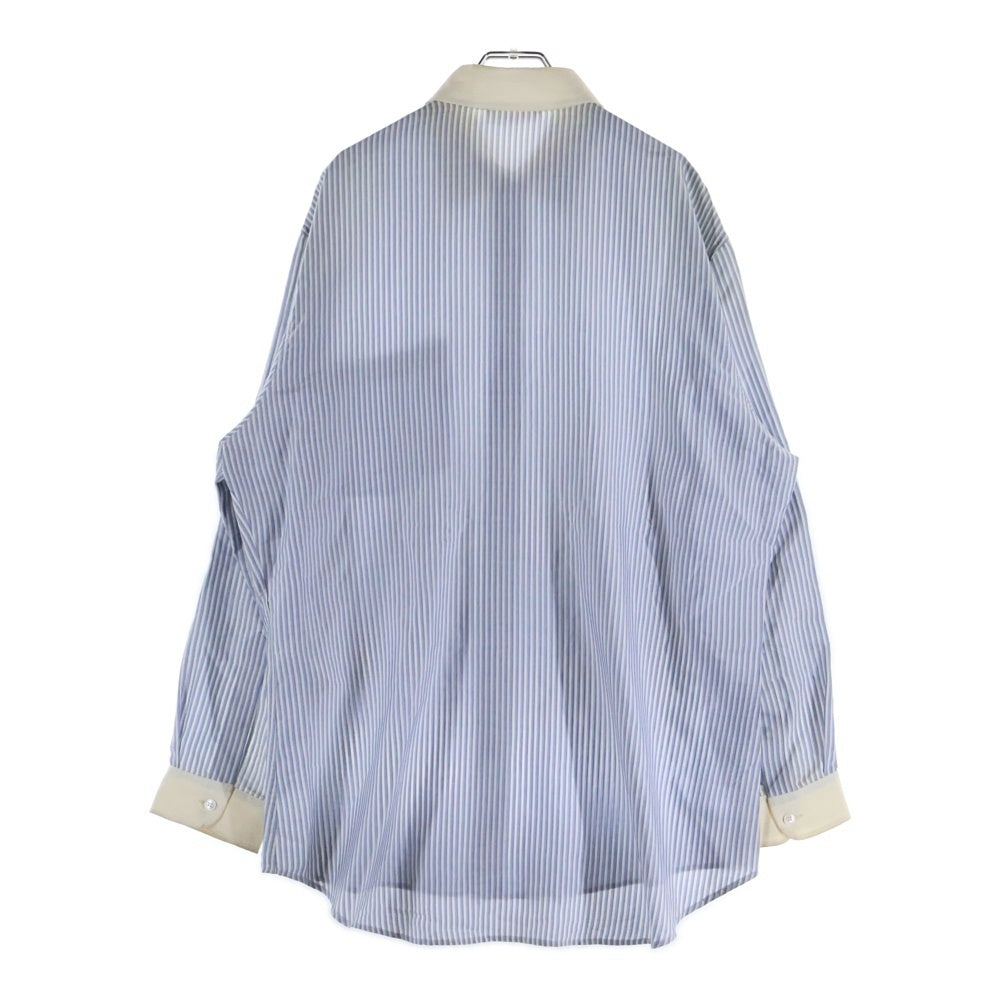 CELINE(セリーヌ) シルク ストライプ フロントトリオンフロゴエンブロイダリー 長袖シャツ ブルー/ホワイト 2C775485S