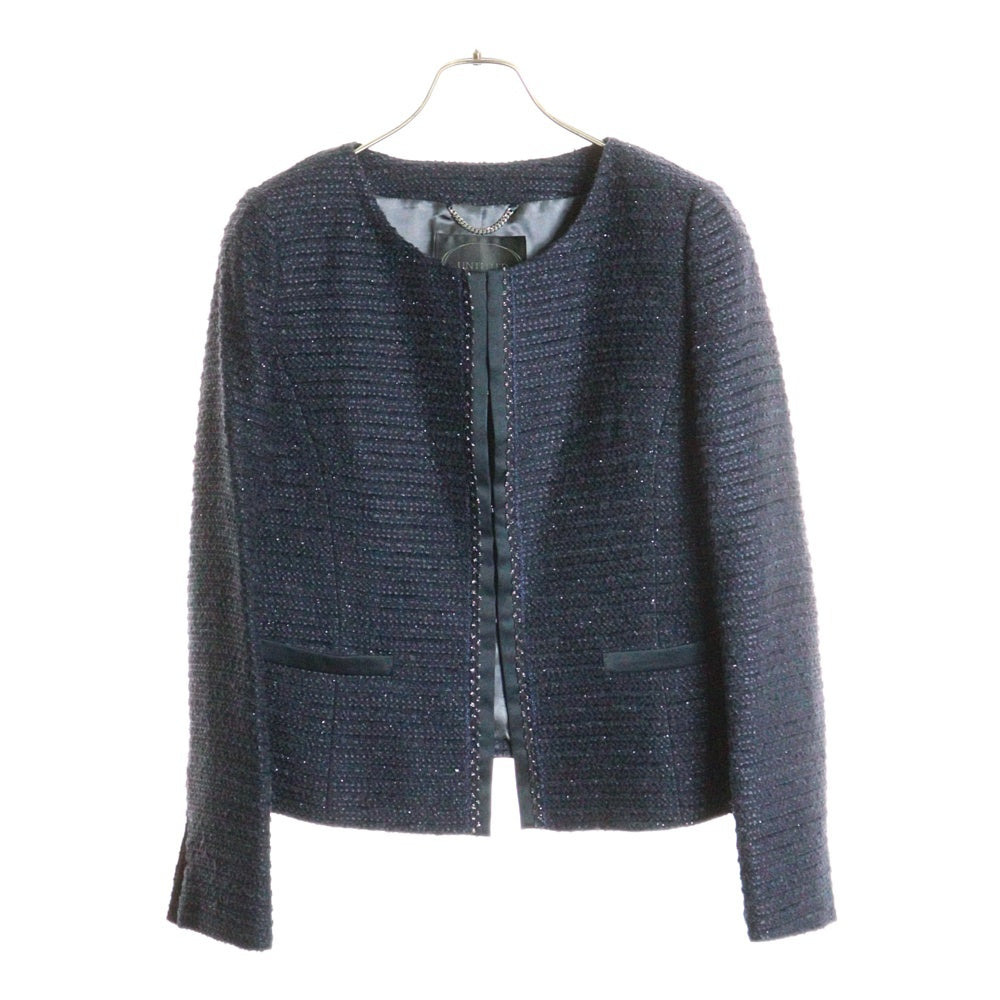 UNTITLED(アンタイトル) ノーカラー ウール ツイードジャケット レディース ネイビー AC153-42100JJ