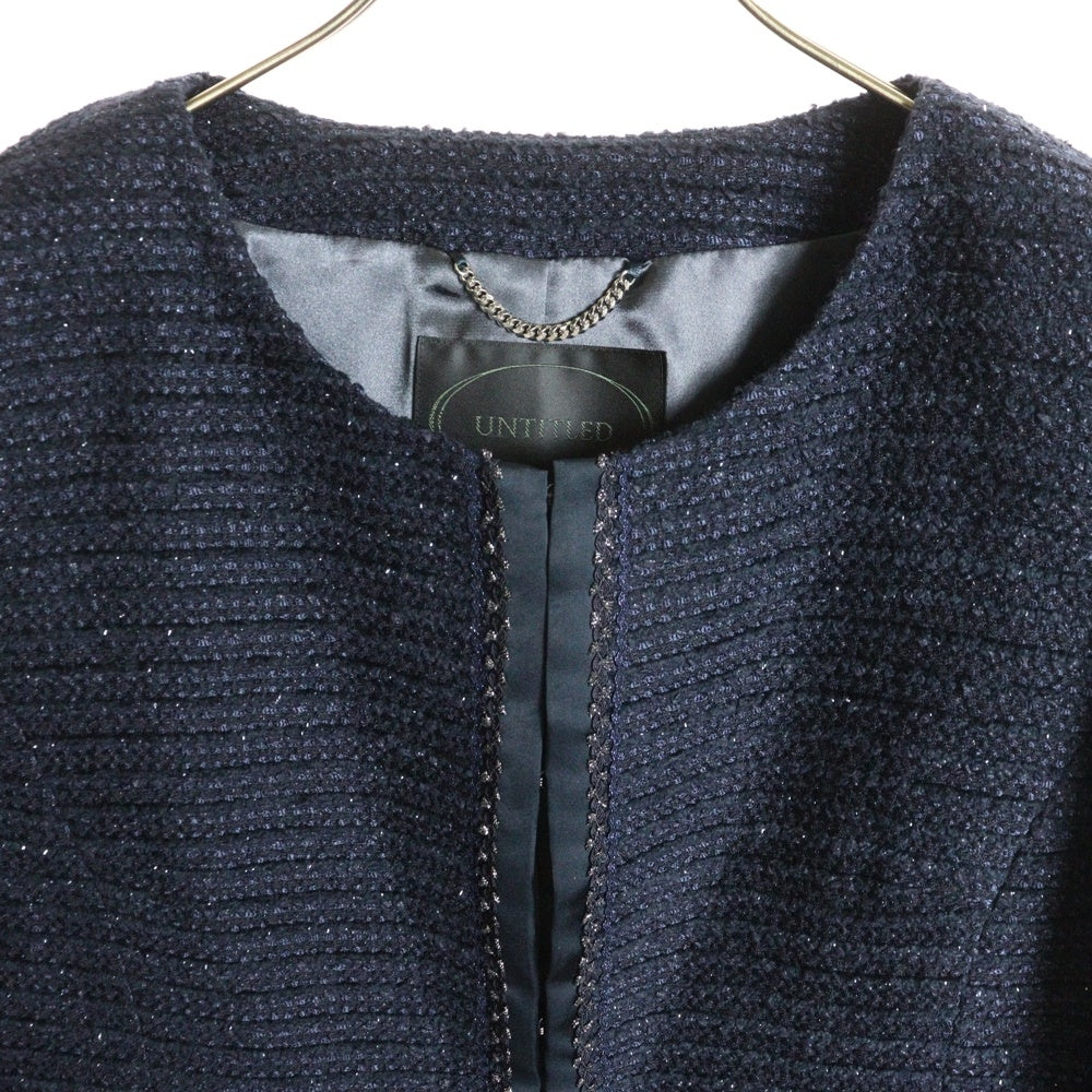 UNTITLED(アンタイトル) ノーカラー ウール ツイードジャケット レディース ネイビー AC153-42100JJ
