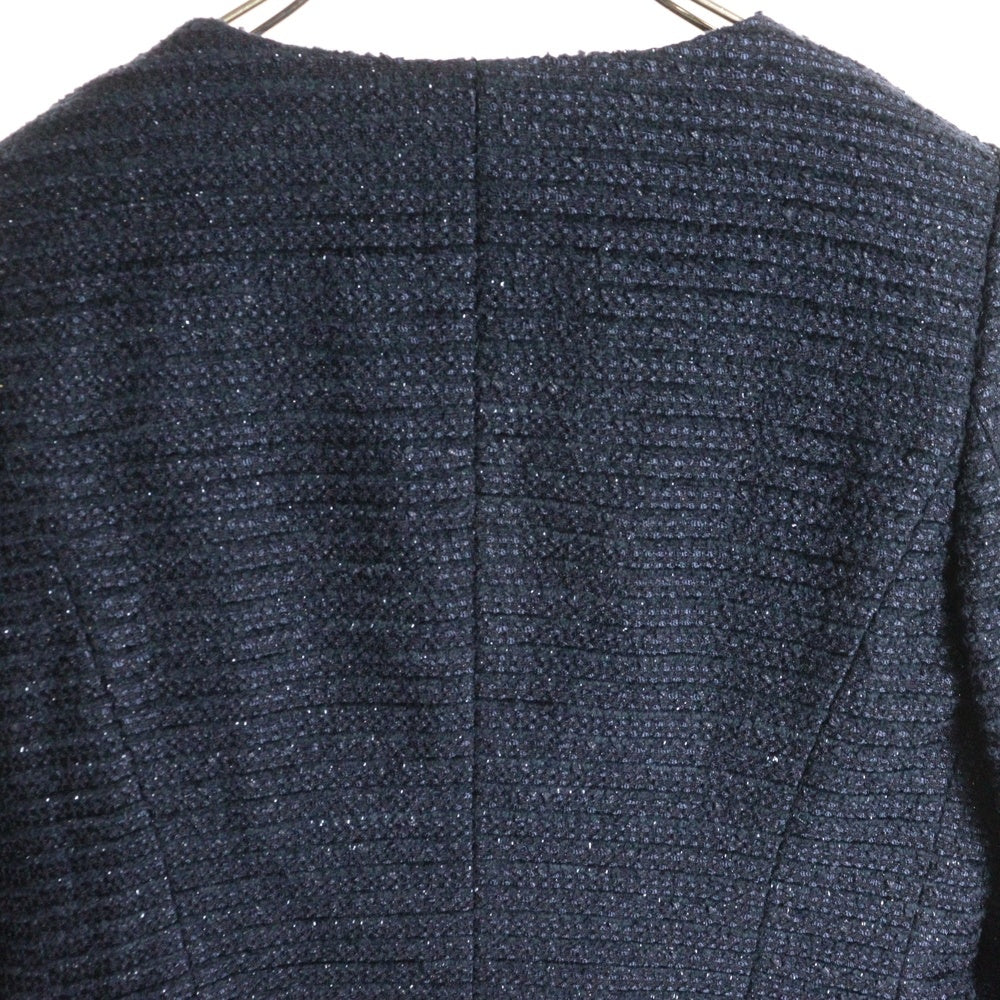 UNTITLED(アンタイトル) ノーカラー ウール ツイードジャケット レディース ネイビー AC153-42100JJ