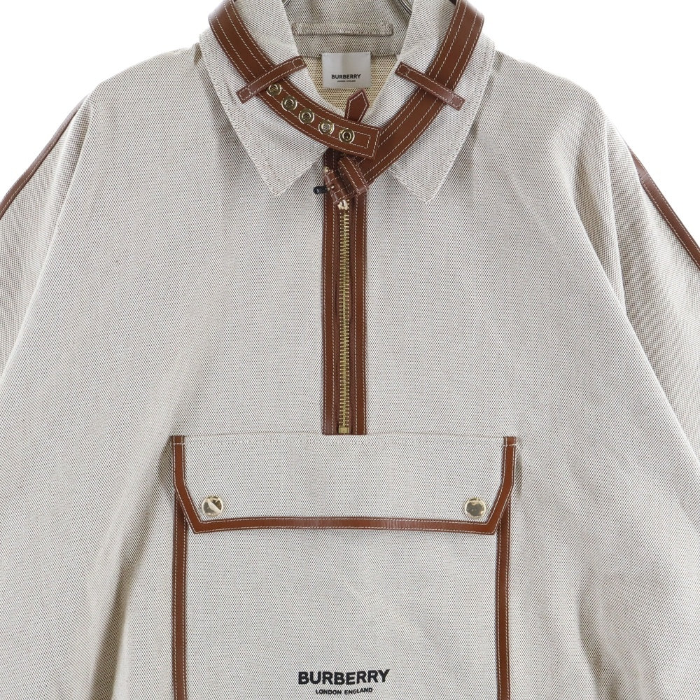 BURBERRY(バーバリー) ロゴプリント レザー切替 プルオーバー ハーフジップ ポンチョジャケット ベージュ/ブラウン レディース 8041709