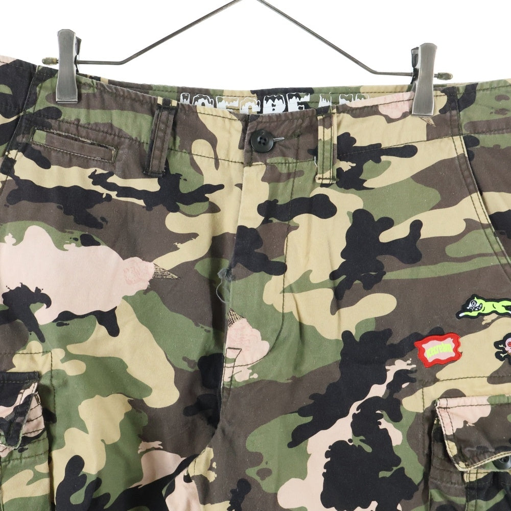 ICE CREAM(アイスクリーム) Rich Shorts in Camo カモ柄 ロゴワッペン ショートパンツ ハーフパンツ カーキ 401-4106