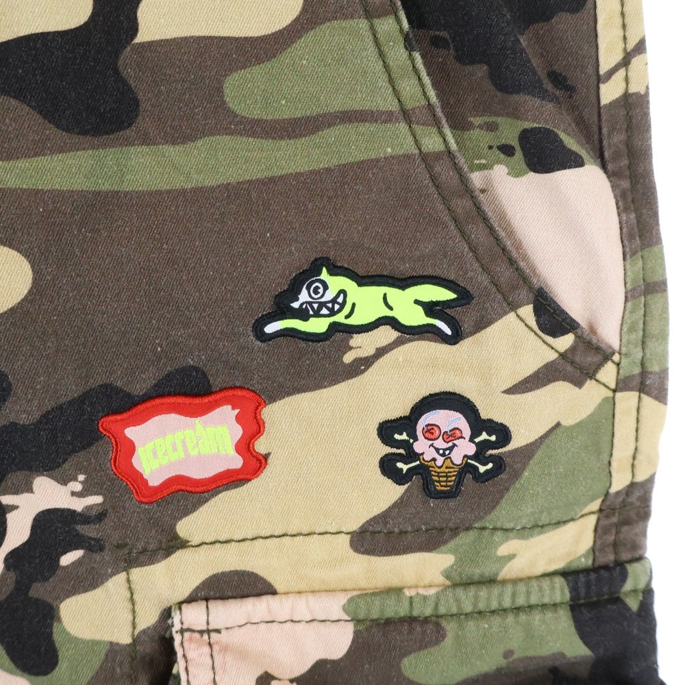 ICE CREAM(アイスクリーム) Rich Shorts in Camo カモ柄 ロゴワッペン ショートパンツ ハーフパンツ カーキ 401-4106