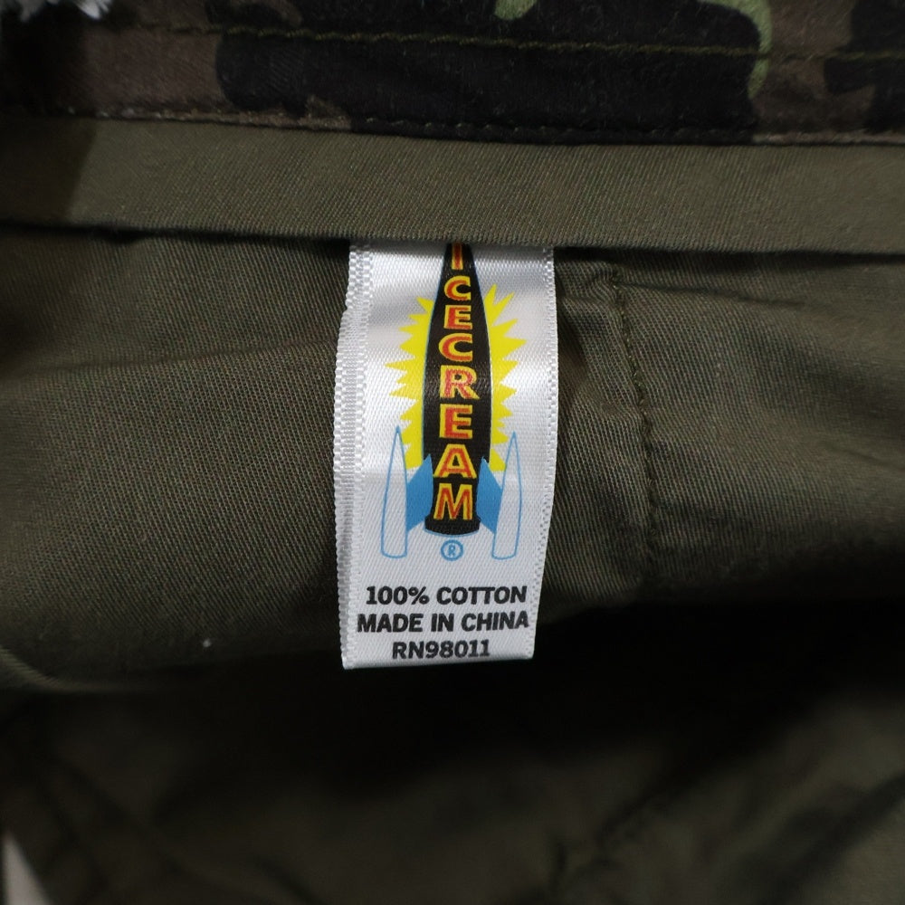 ICE CREAM(アイスクリーム) Rich Shorts in Camo カモ柄 ロゴワッペン ショートパンツ ハーフパンツ カーキ 401-4106
