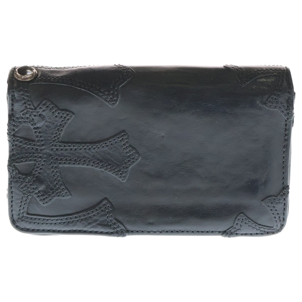 CHROME HEARTS(クロムハーツ) 1ZIP 1ジップ BSフレアボールボタン クロスパッチ レザーウォレット 財布 ブラック