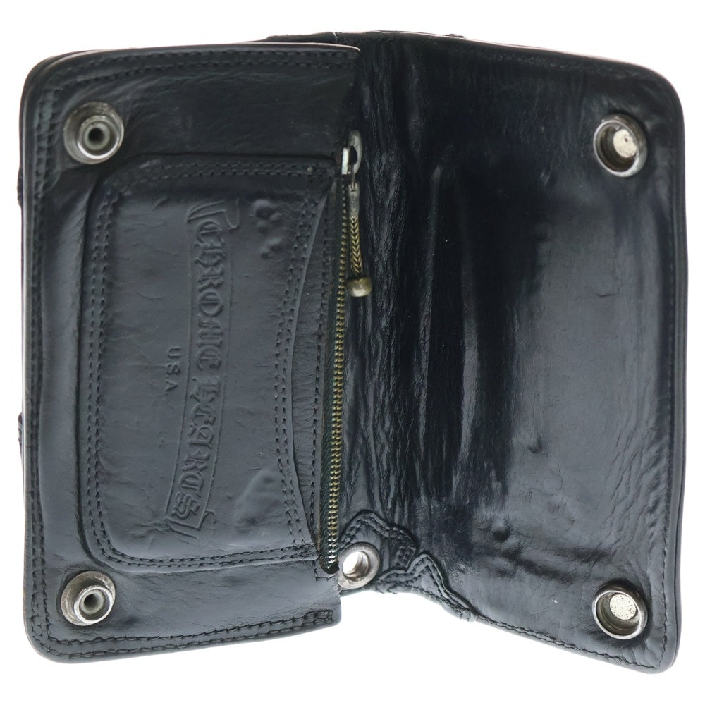CHROME HEARTS(クロムハーツ) 1ZIP 1ジップ BSフレアボールボタン クロスパッチ レザーウォレット 財布 ブラック