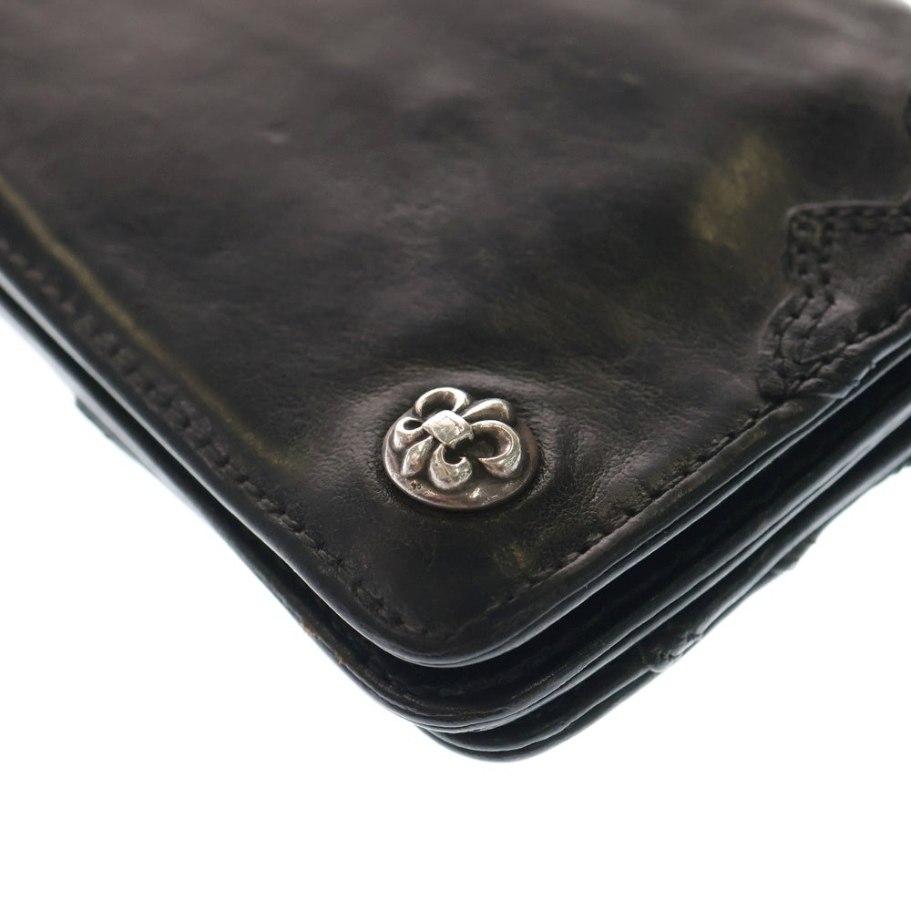 CHROME HEARTS(クロムハーツ) 1ZIP 1ジップ BSフレアボールボタン クロスパッチ レザーウォレット 財布 ブラック