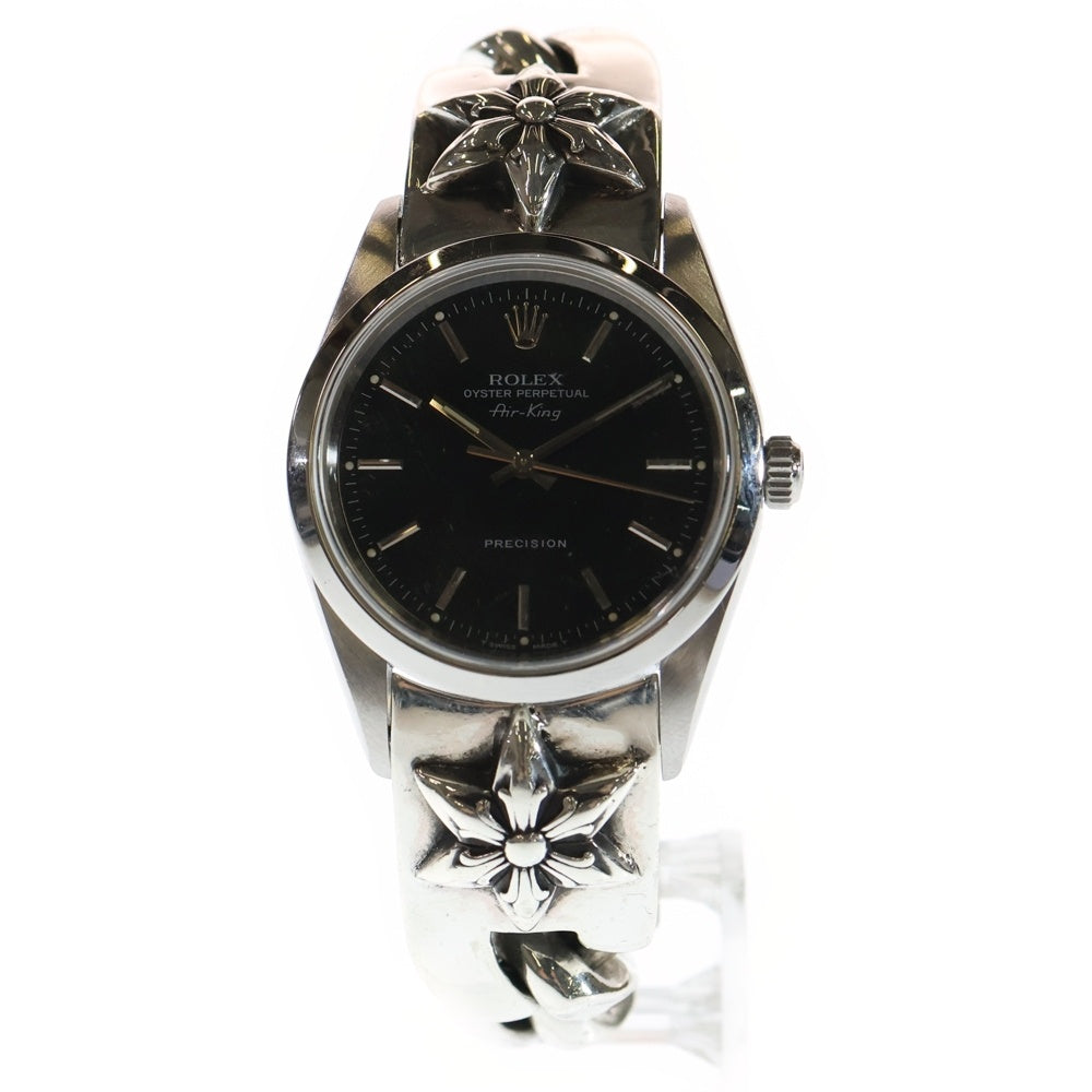 CHROME HEARTS(クロムハーツ) ×ROLEX ロレックス オイスターパーペチュアル エアキング Ref.14000M スターモチーフ クラシックリンク ウォッチブレス 腕時計 ブラック文字盤 シルバー