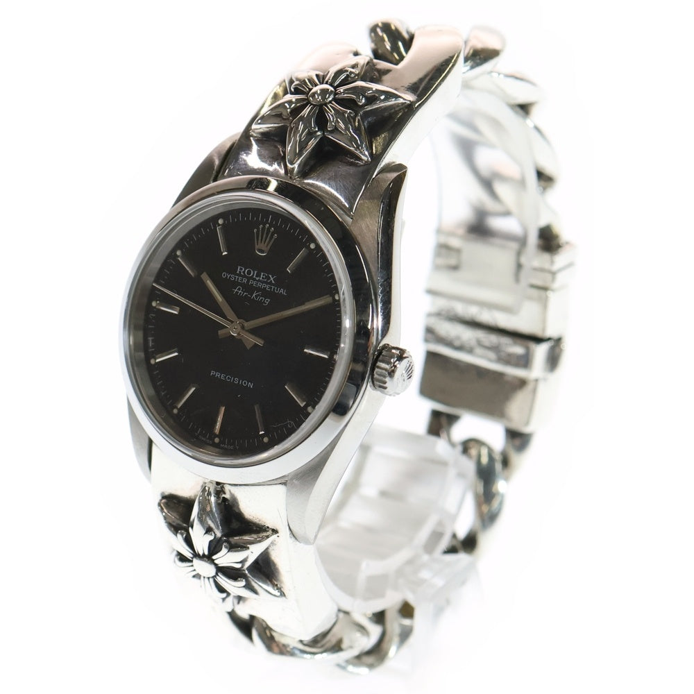 CHROME HEARTS(クロムハーツ) ×ROLEX ロレックス オイスターパーペチュアル エアキング Ref.14000M スターモチーフ クラシックリンク ウォッチブレス 腕時計 ブラック文字盤 シルバー