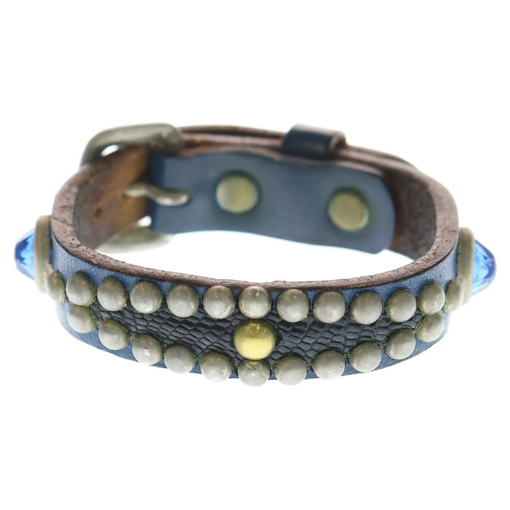 WOLF'S HEAD(ウルフズヘッド) 15mm スタッズ レザー ブレスレット ブルー