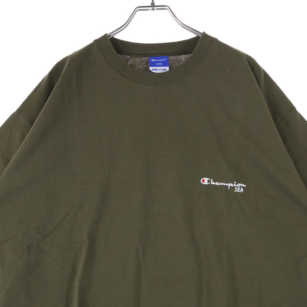 CHAMPION(チャンピオン) ×WIND AND SEA ウィンダンシー ロゴ エンブロイダリー ショートスリーブ ラグラン 半袖Tシャツ カットソー カーキ C8-Z355