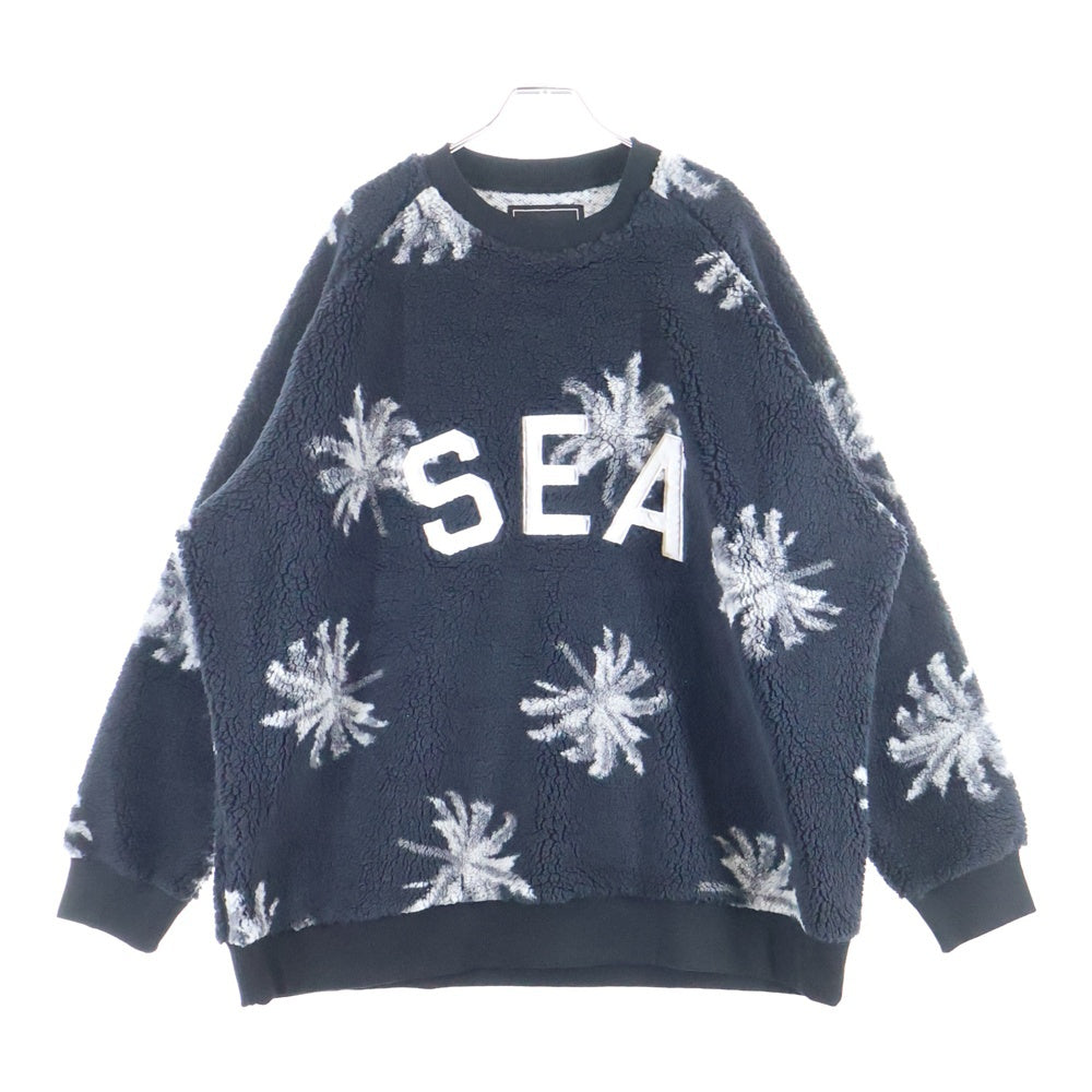 WIND AND SEA(ウィンダンシー) PALM TREE FLEECE CREW NECK パーム ツリー クルーネック ボア スウェット トレーナー ブラック WDS-0-PMT-24-Q1-CS-01