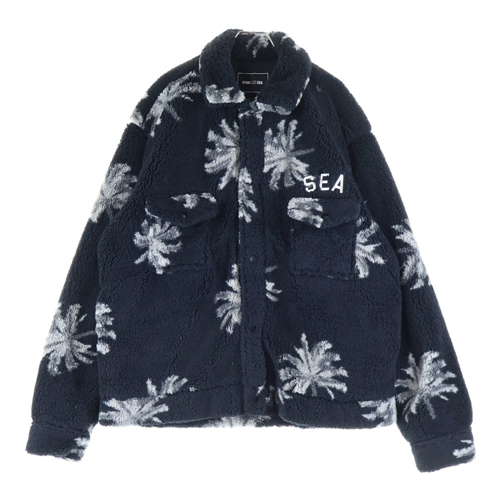 WIND AND SEA(ウィンダンシー) PALM TREE FLEECE BLOUSON パーム ツリー ボタンダウン ボア フリース ジャケット ブルゾン ブラック WDS-O-PMT-24-Q1-JK-04