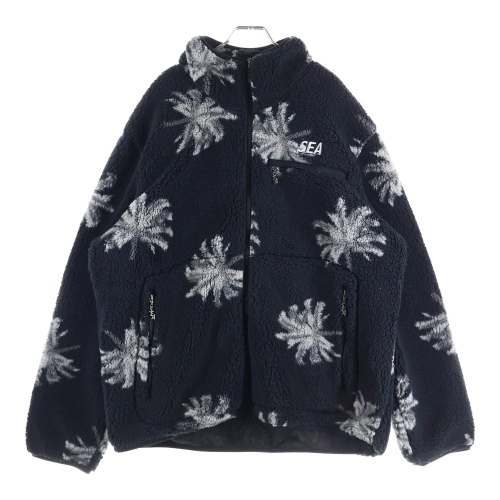WIND AND SEA(ウィンダンシー) PALM TREE FLEECE JACKET パーム ツリー ジップアップ ボア フリースジャケット ブラック WDS-O-PMT-24-Q1-JK-02