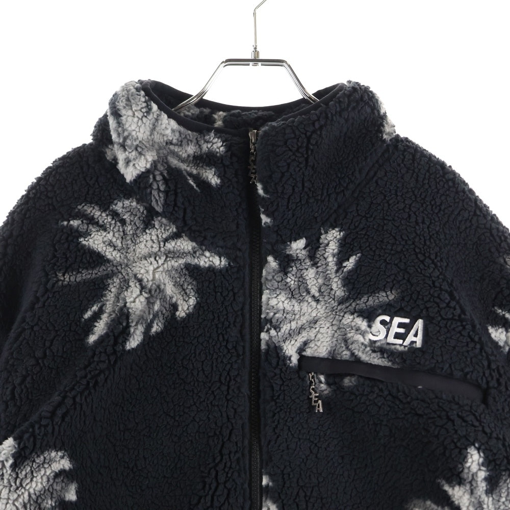 WIND AND SEA(ウィンダンシー) PALM TREE FLEECE JACKET パーム ツリー ジップアップ ボア フリースジャケット ブラック WDS-O-PMT-24-Q1-JK-02