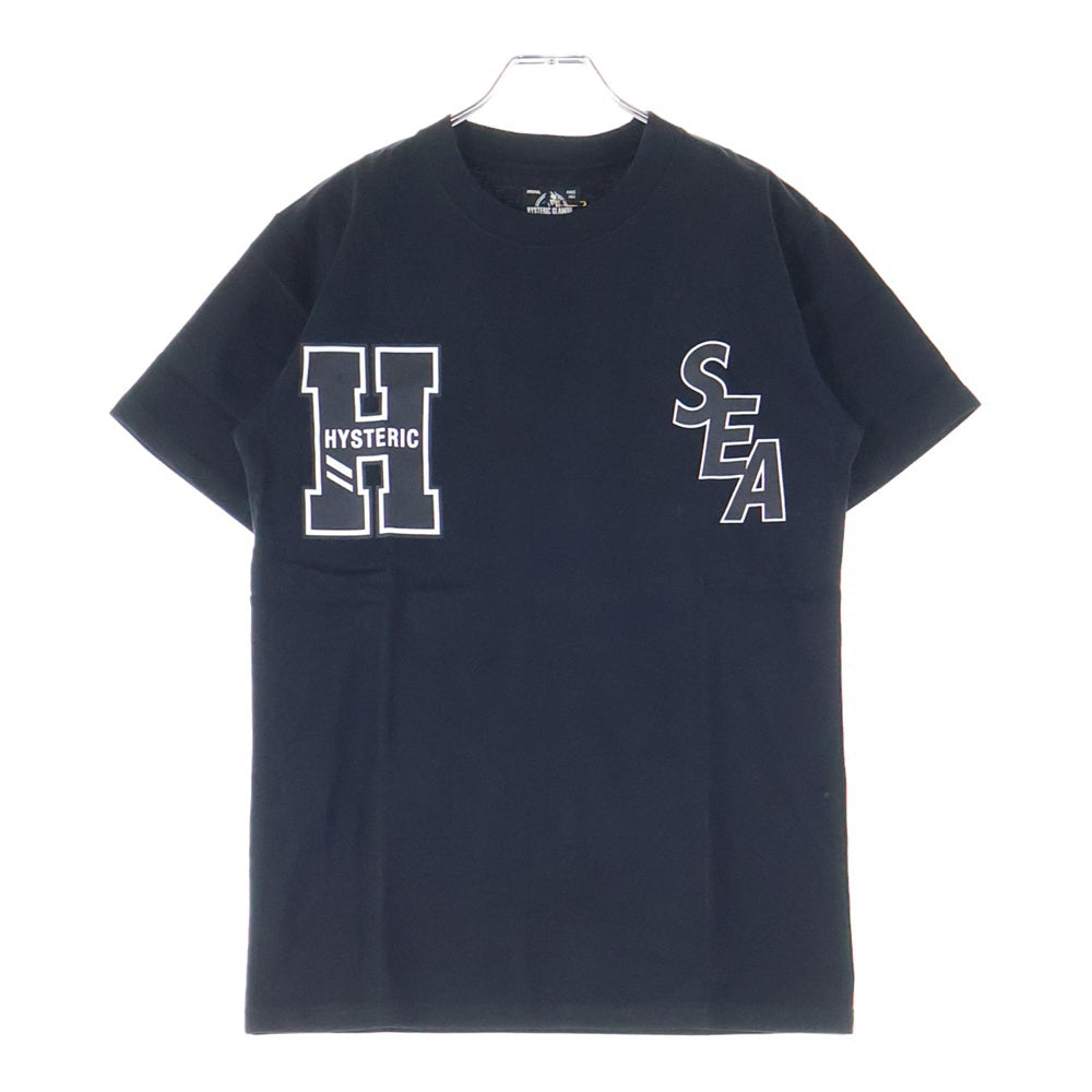HYSTERIC GLAMOUR(ヒステリックグラマー) 20AW ×WIND AND SEA ウィンダンシー ロゴプリント クルーネック半袖Tシャツカットソー ブラック WDS-HYS-3-08