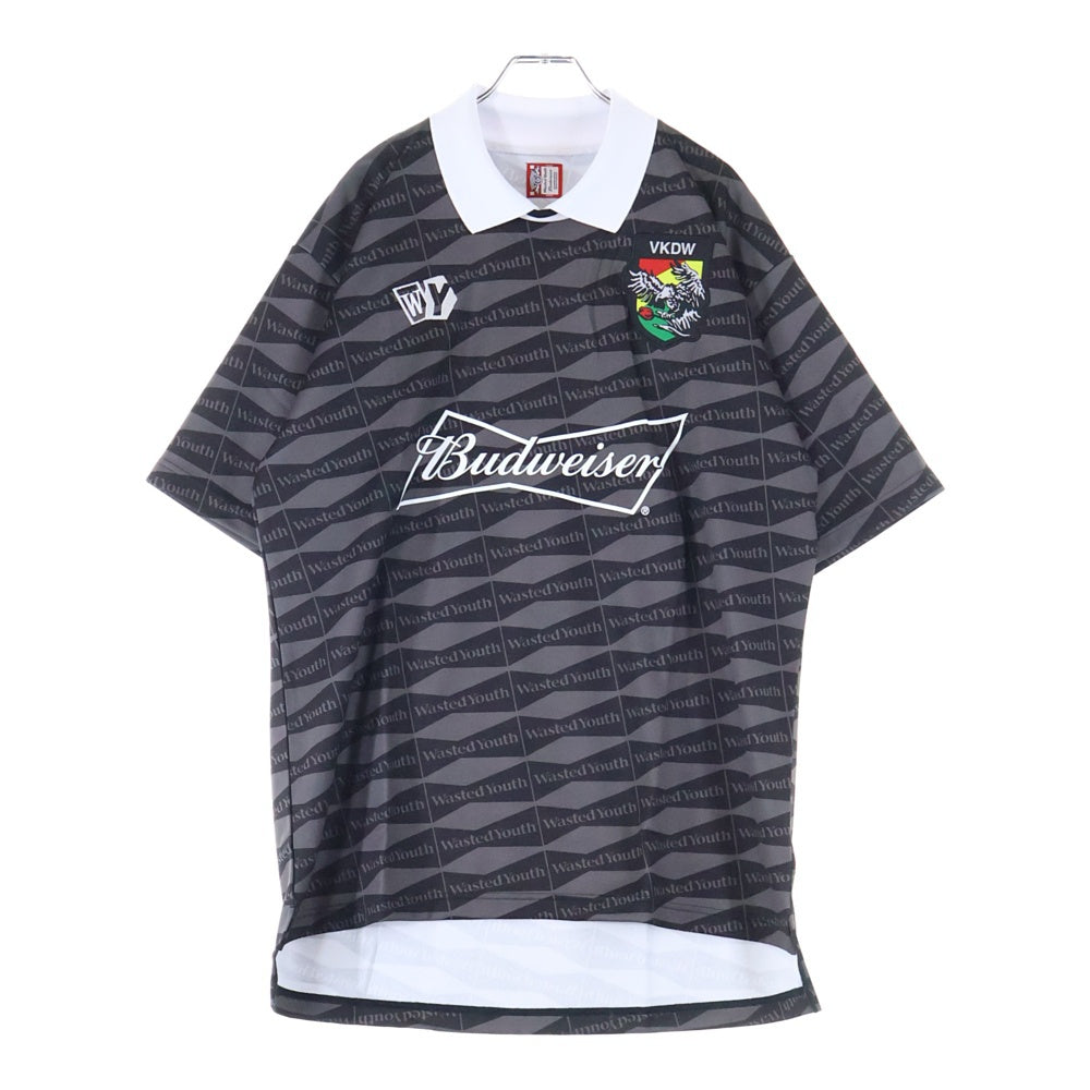 WASTED YOUTH(ウェイステッドユース) BUDWEISER SOCCER GAME SHIRT サッカーゲーム 半袖ポロシャツ ブラック WY21CS001