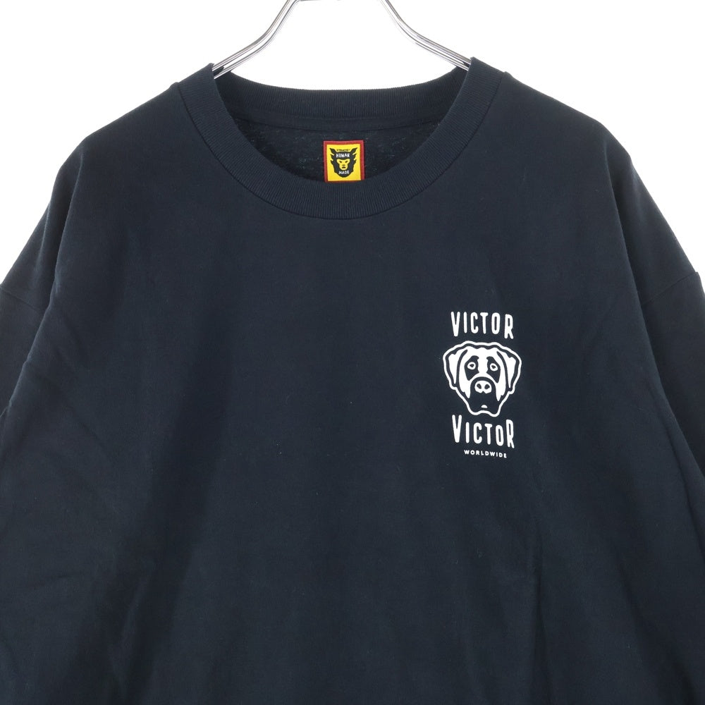 HUMAN MADE(ヒューマンメイド) 23SS ×Victor Victor Worldwide L/S T-Shirt ヴィクター ヴィクター ワールドワイド ドッグ プリント ロングスリーブ 長袖Tシャツ ブラック XX25CS004 XL