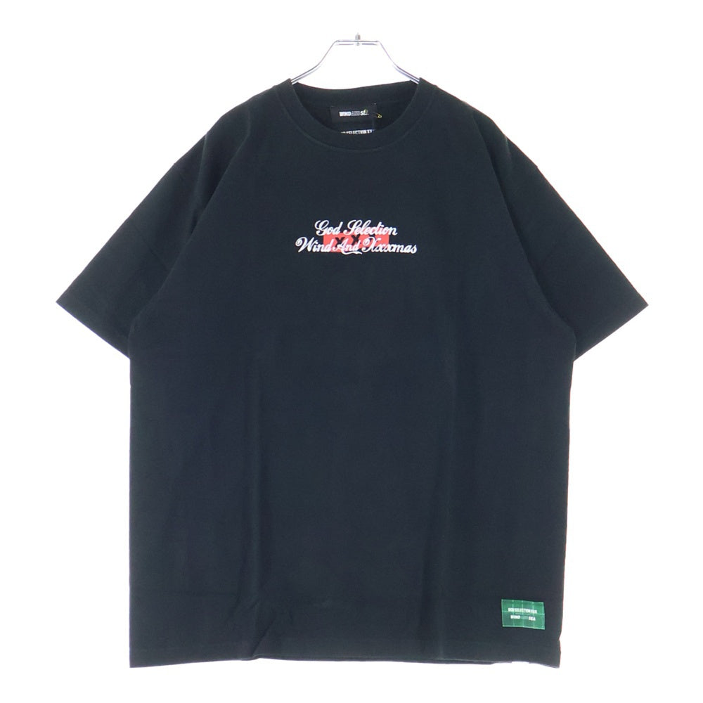 WIND AND SEA(ウィンダンシー) 21AW ×GOD SELECTION XXX S/S TEE ゴッドセレクション ロゴ エンブロイダリー クルーネック 半袖Tシャツ カットソー ブラック WDS-XXX-21A-11