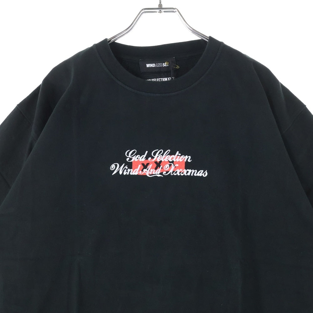 WIND AND SEA(ウィンダンシー) 21AW ×GOD SELECTION XXX S/S TEE ゴッドセレクション ロゴ エンブロイダリー クルーネック 半袖Tシャツ カットソー ブラック WDS-XXX-21A-11