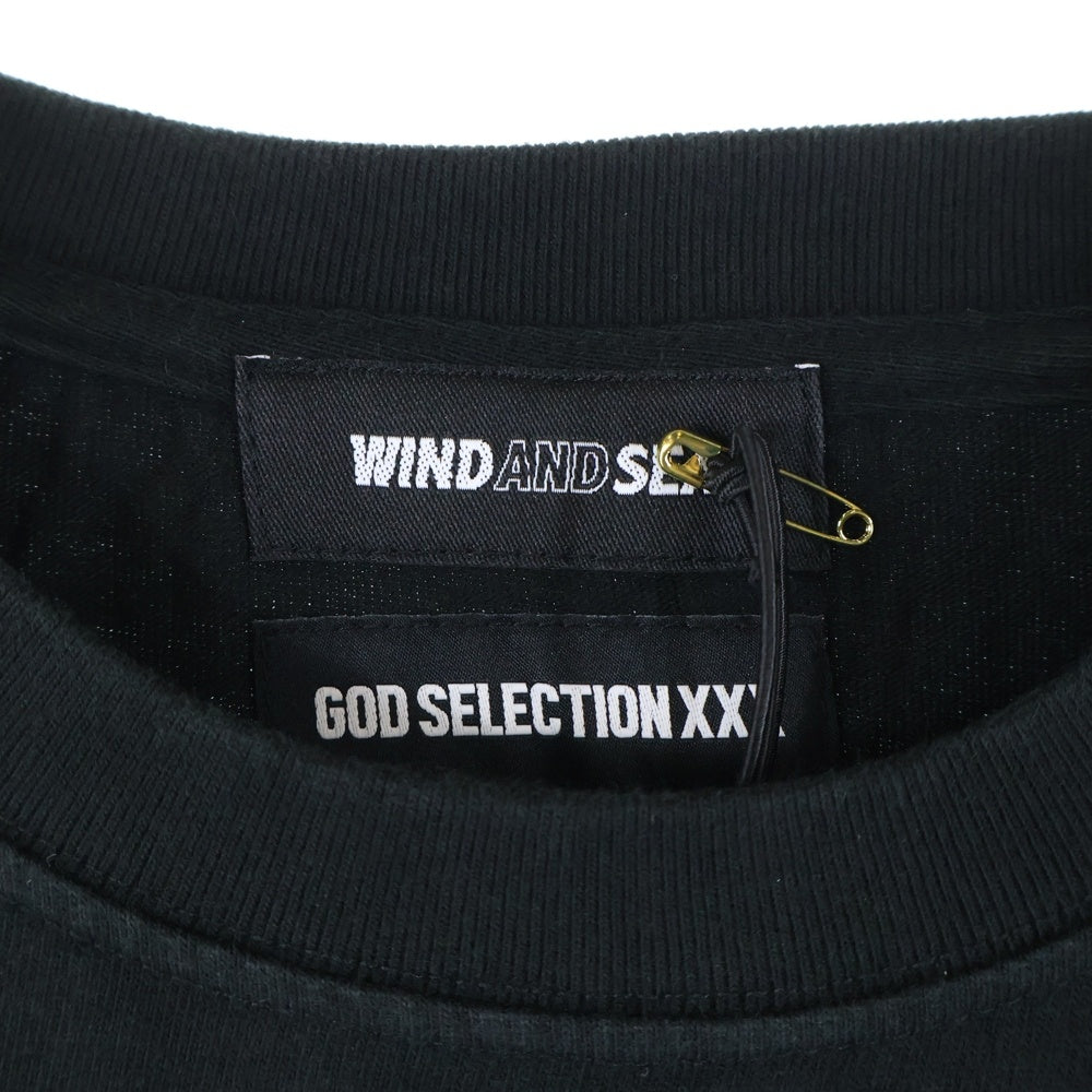 WIND AND SEA(ウィンダンシー) 21AW ×GOD SELECTION XXX S/S TEE ゴッドセレクション ロゴ エンブロイダリー クルーネック 半袖Tシャツ カットソー ブラック WDS-XXX-21A-11