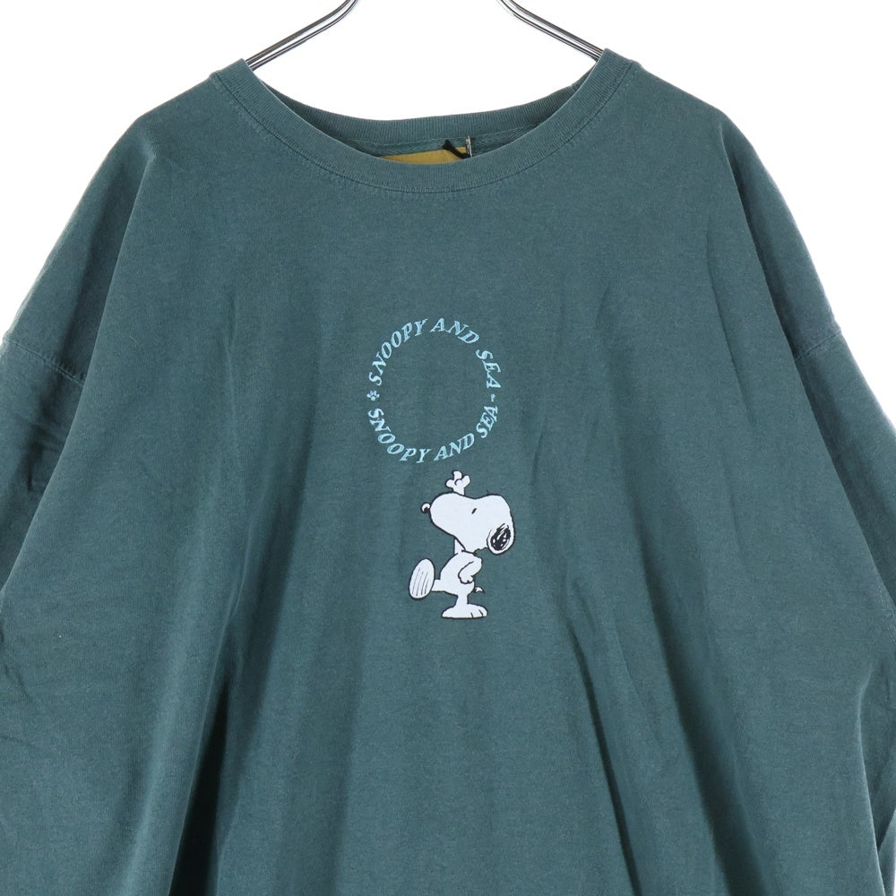 WIND AND SEA(ウィンダンシー) ×PEANUTS Snoopy Tee ピーナッツ ロゴ刺繍 キャラクタープリント クルーネック 半袖Tシャツ カットソー グリーン WDS-PEANUTS-14
