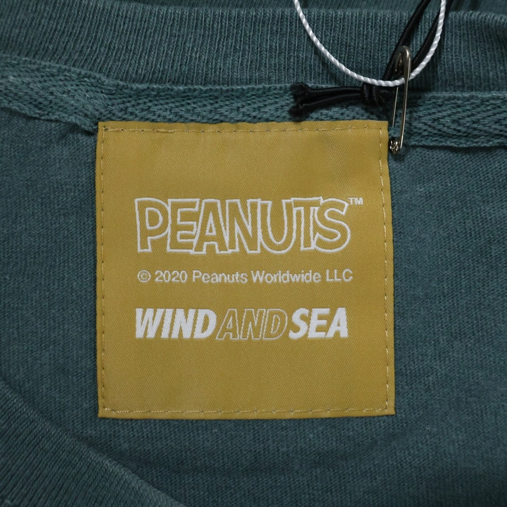 WIND AND SEA(ウィンダンシー) ×PEANUTS Snoopy Tee ピーナッツ ロゴ刺繍 キャラクタープリント クルーネック 半袖Tシャツ カットソー グリーン WDS-PEANUTS-14