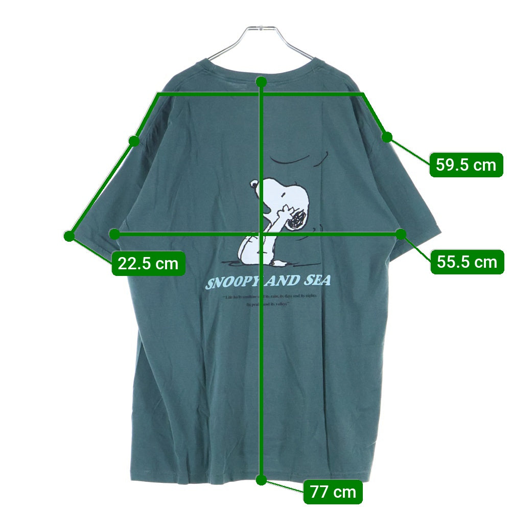 WIND AND SEA(ウィンダンシー) ×PEANUTS Snoopy Tee ピーナッツ ロゴ刺繍 キャラクタープリント クルーネック 半袖Tシャツ カットソー グリーン WDS-PEANUTS-14