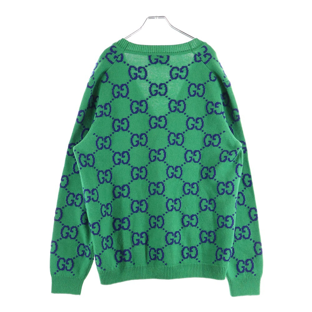 GUCCI(グッチ) 22SS GG ロゴ インターシャ ウール ニット カーディガン グリーン 674043 XKB3V