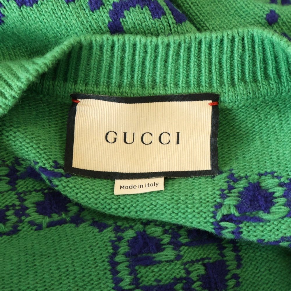 GUCCI(グッチ) 22SS GG ロゴ インターシャ ウール ニット カーディガン グリーン 674043 XKB3V