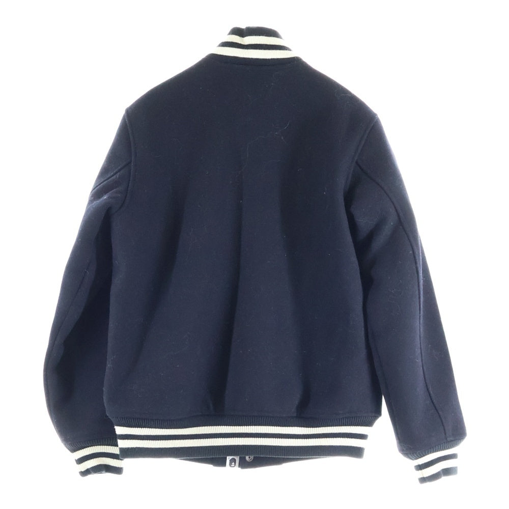 A BATHING APE(アベイシングエイプ) PIRATE ロゴ刺繍 ウールスタジャン スナップブルゾン ブラック 4910-141-001