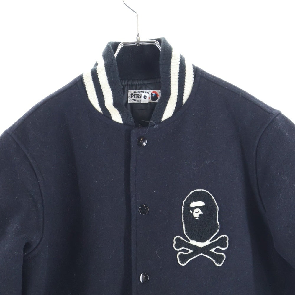 A BATHING APE(アベイシングエイプ) PIRATE ロゴ刺繍 ウールスタジャン スナップブルゾン ブラック 4910-141-001