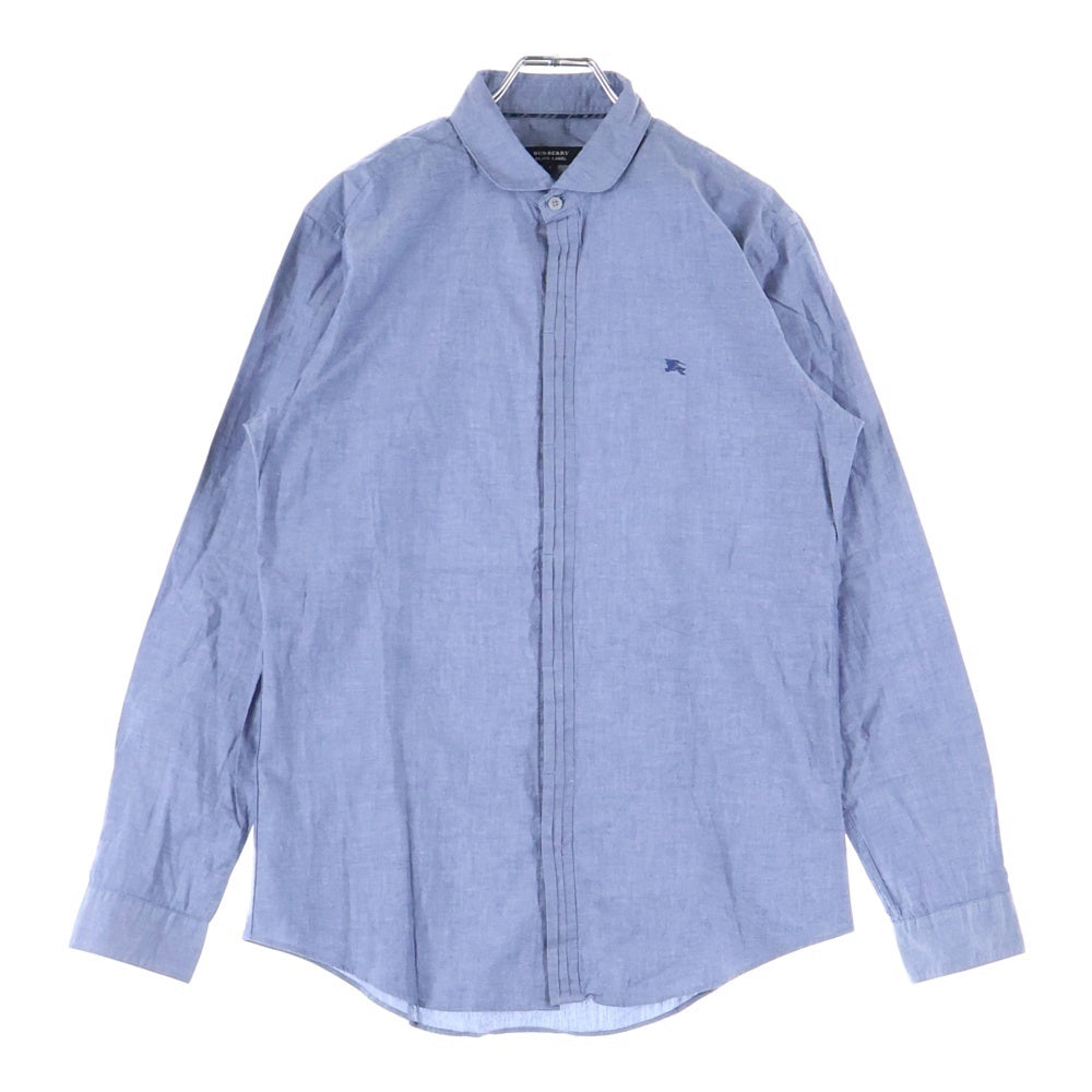 BURBERRY BLACK LABEL(バーバリー ブラックレーベル) 胸ロゴデザイン 比翼仕立て ラウンドカラー 長袖シャツ ブルー D1M53-353-25