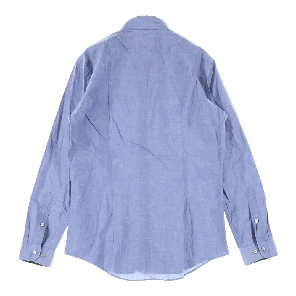 BURBERRY BLACK LABEL(バーバリー ブラックレーベル) 胸ロゴデザイン 比翼仕立て ラウンドカラー 長袖シャツ ブルー D1M53-353-25