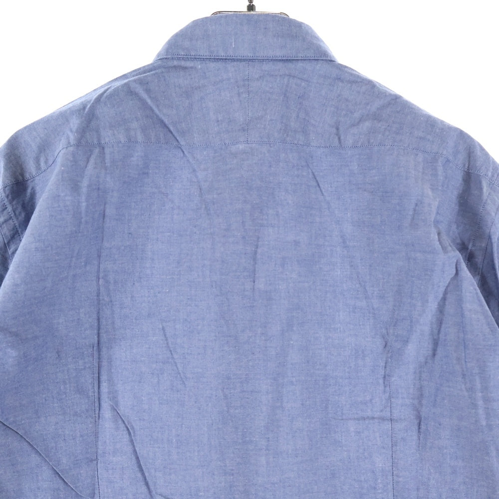 BURBERRY BLACK LABEL(バーバリー ブラックレーベル) 胸ロゴデザイン 比翼仕立て ラウンドカラー 長袖シャツ ブルー D1M53-353-25