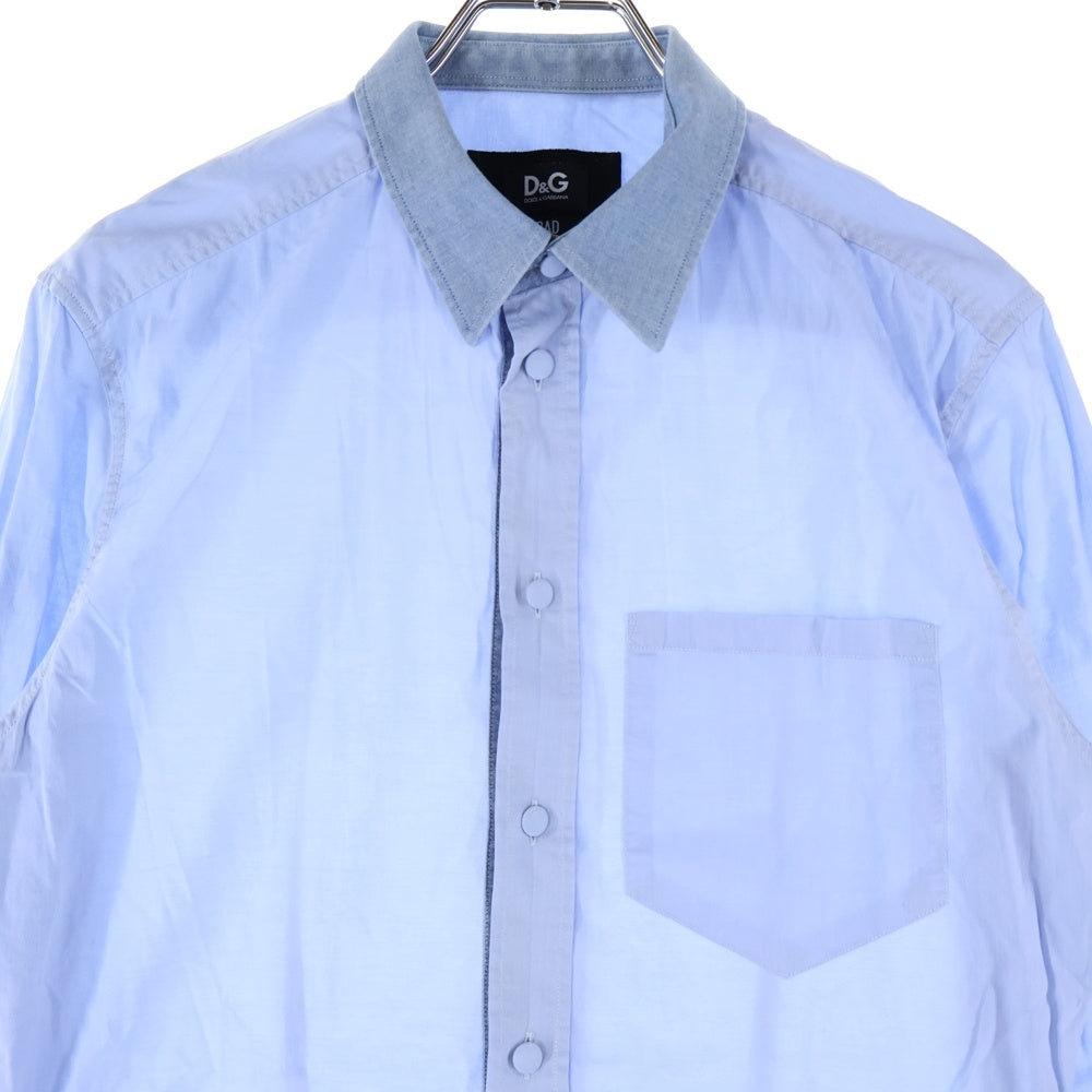 DOLCE & GABBANA(ドルチェアンドガッバーナ) 胸ポケット デニム切り替え 8B 長袖シャツ ブルー