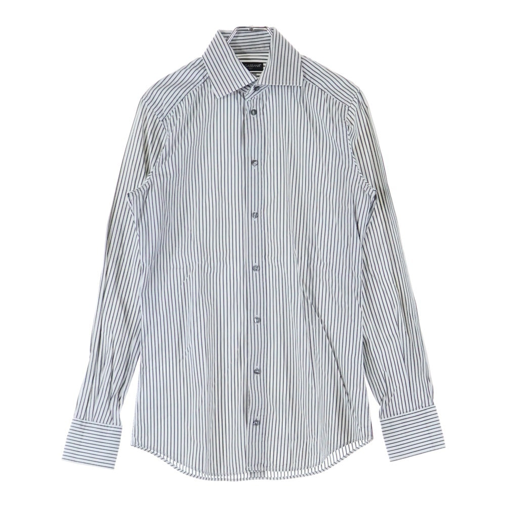 DOLCE & GABBANA(ドルチェアンドガッバーナ) 8B レギュラーカラー ストライプ柄 長袖シャツ ブラック/ホワイト