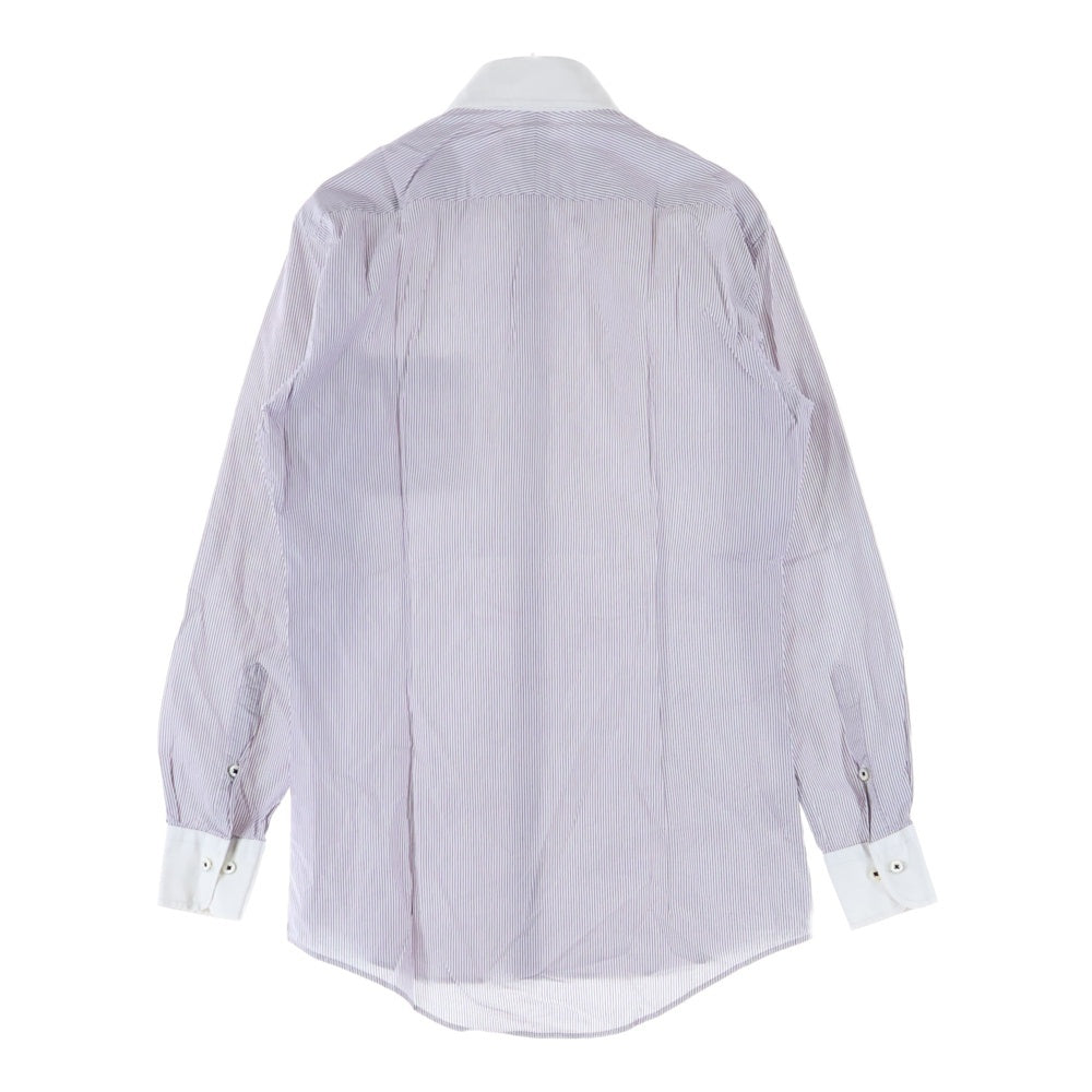 BURBERRY BLACK LABEL(バーバリー ブラックレーベル) 胸エンブロイダリーデザイン 7B ストライプ柄 長袖シャツ パープル D1L08-308-36