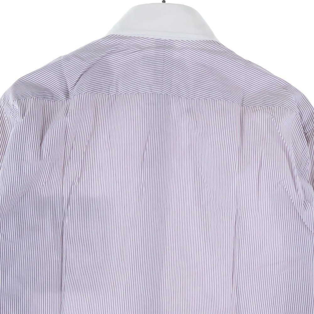 BURBERRY BLACK LABEL(バーバリー ブラックレーベル) 胸エンブロイダリーデザイン 7B ストライプ柄 長袖シャツ パープル D1L08-308-36