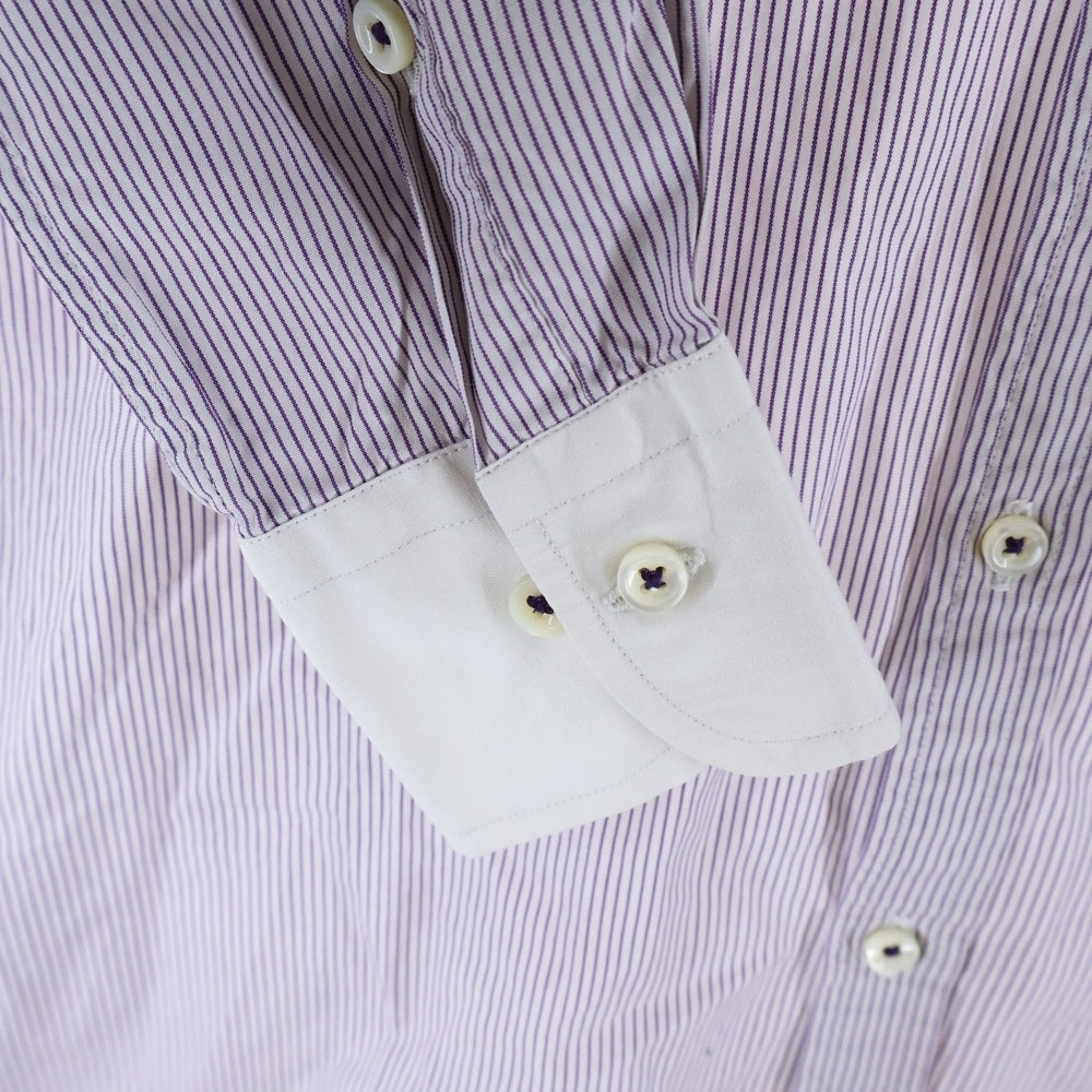 BURBERRY BLACK LABEL(バーバリー ブラックレーベル) 胸エンブロイダリーデザイン 7B ストライプ柄 長袖シャツ パープル D1L08-308-36