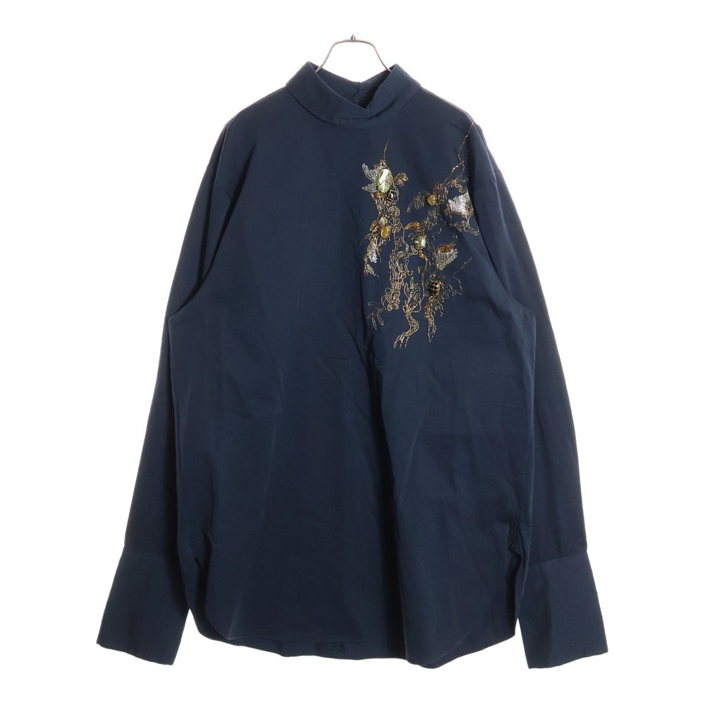 DRIES VAN NOTEN(ドリスヴァンノッテン) 25SS BEADED APPLIQUE SHIRT NAVY ビーデッド アプリケ シュート バックエンブロイダリーデザイン 4B 長袖シャツ ネイビー 251-020754-1473-509