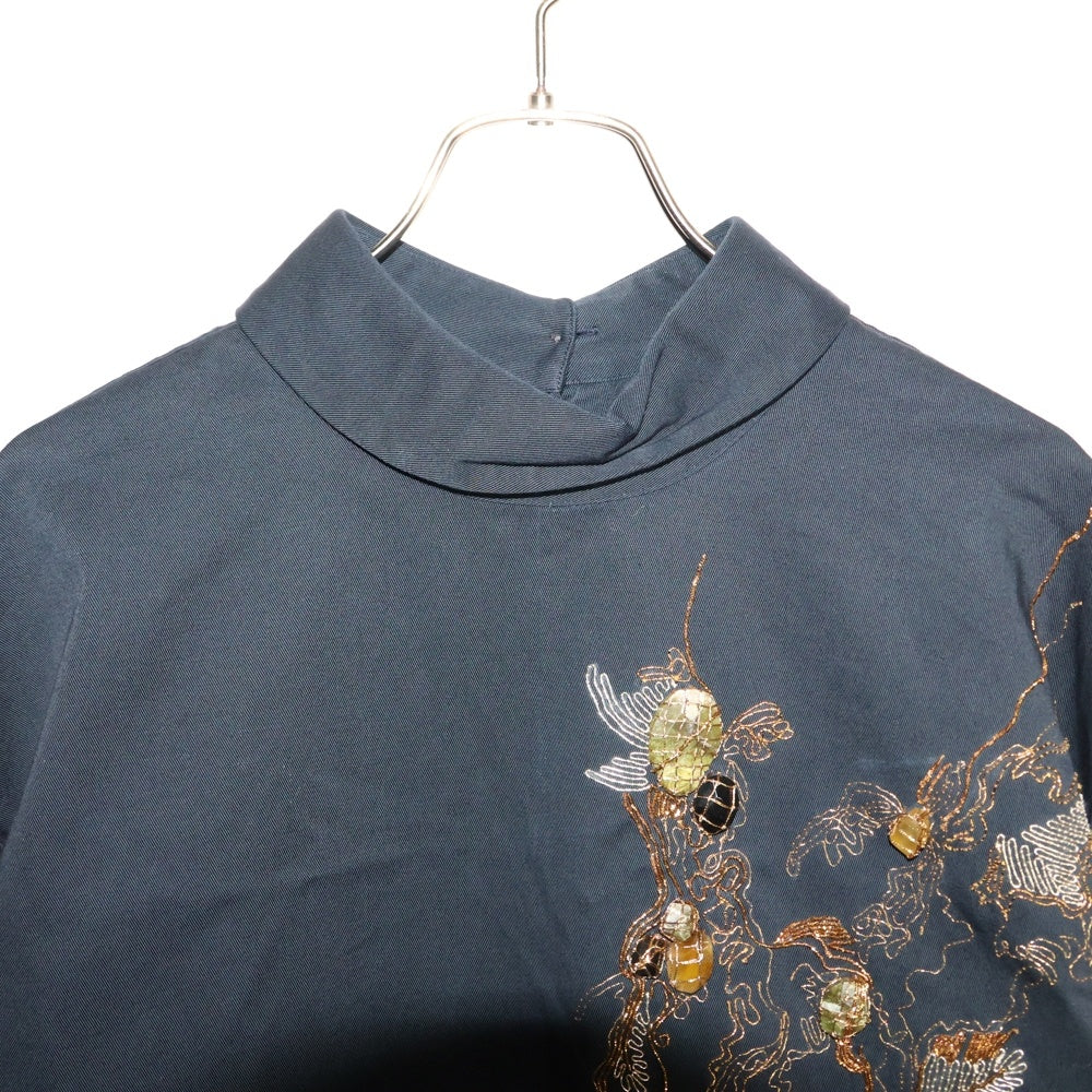 DRIES VAN NOTEN(ドリスヴァンノッテン) 25SS BEADED APPLIQUE SHIRT NAVY ビーデッド アプリケ シュート バックエンブロイダリーデザイン 4B 長袖シャツ ネイビー 251-020754-1473-509